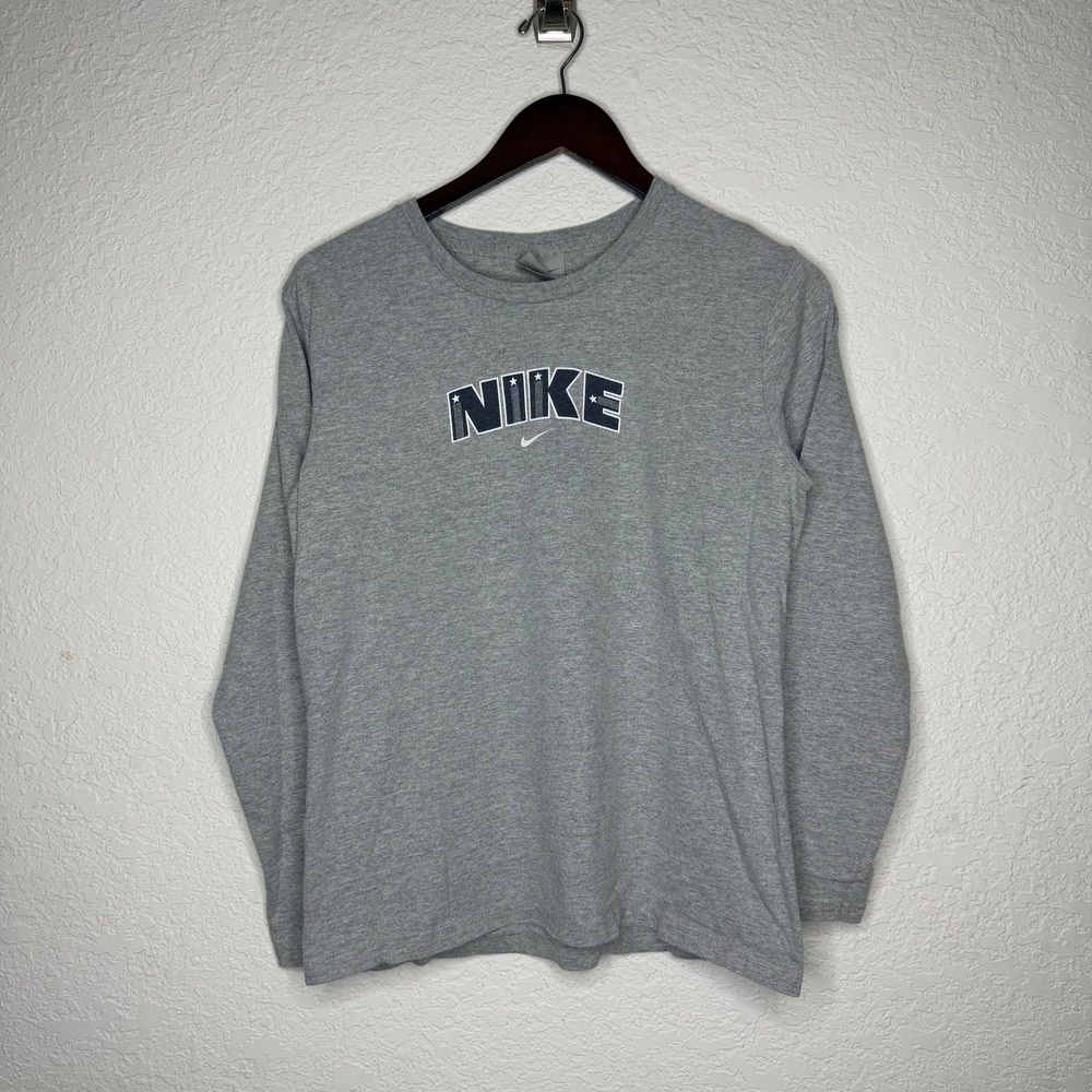 Nike Mens Long Sleeve Graphic T-Shirt Heather Gray Crew Neck Size Medium